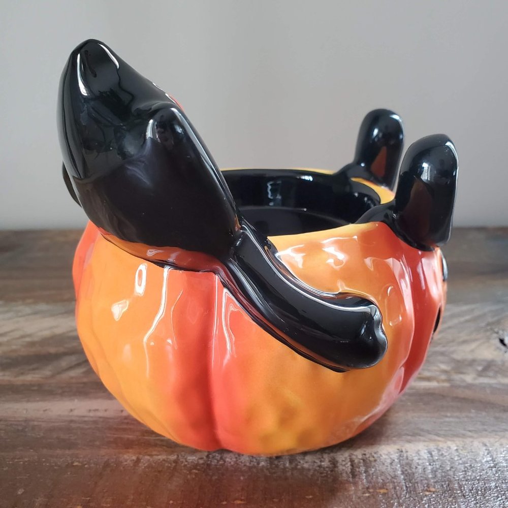 Halloween Black Cat Pumpkin Ceramic Candle Holder - Picture 5 of 8